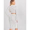 Crop Grid Top & Pencil Skirt Manufacture Wholesale Fashion Women Apparel (TA4001SS)